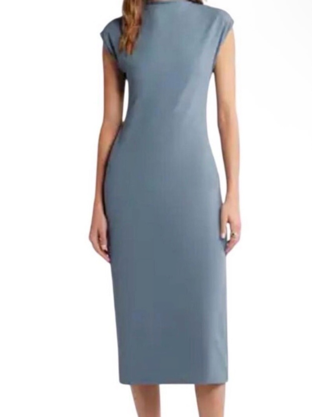 Sleeveless Midi Sheath Dress in Slate Blue